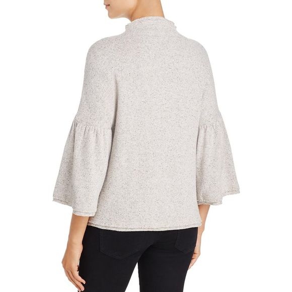 Three Dots Womens Beige Bell Sleeve Mock Neck Pullover Sweater Top NWT - Picture 2 of 2